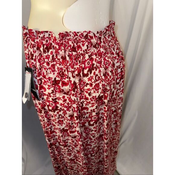 Vintage Inspired I.N. Studio Red Floral Maxi Skirt Rayon Button Front Boho Cotta - Picture 7 of 14